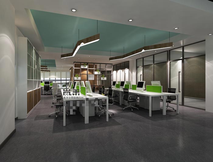 1000平方大型創(chuàng)意辦公室辦公區(qū)域裝修設(shè)計案例效果圖