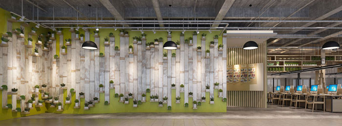 1000平方電子商務(wù)辦公室形象墻裝修設(shè)計(jì)案例效果圖