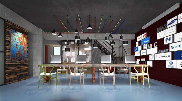 210平方小型創(chuàng)意辦公室辦公區(qū)域裝修設(shè)計(jì)案例效果圖