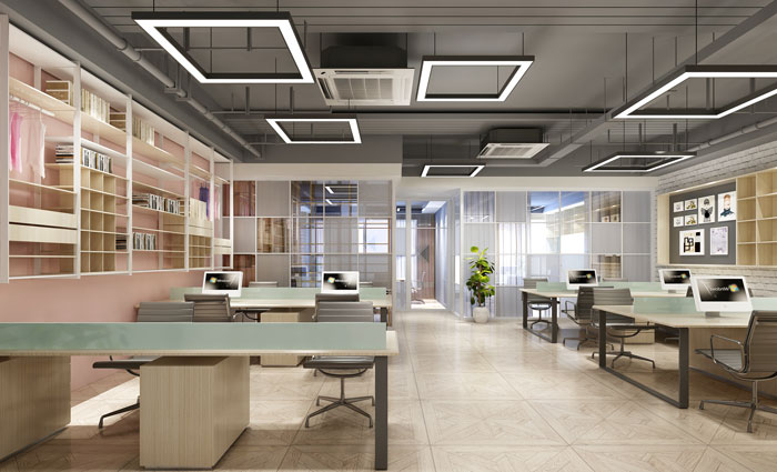 女裝公司辦公室辦公區(qū)域裝修設計案例效果圖