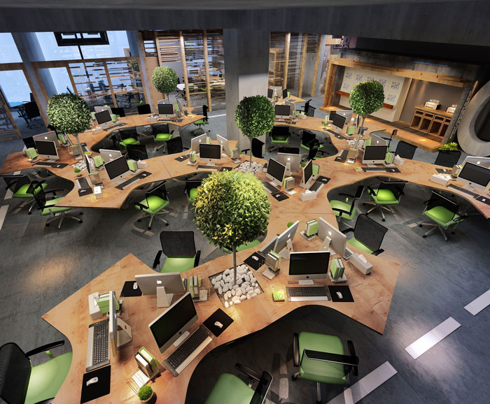 1100平方大型創(chuàng)意辦公室辦公區(qū)域裝修設(shè)計案例效果圖