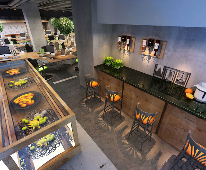 1100平方大型創(chuàng)意辦公室茶水間裝修設(shè)計案例效果圖