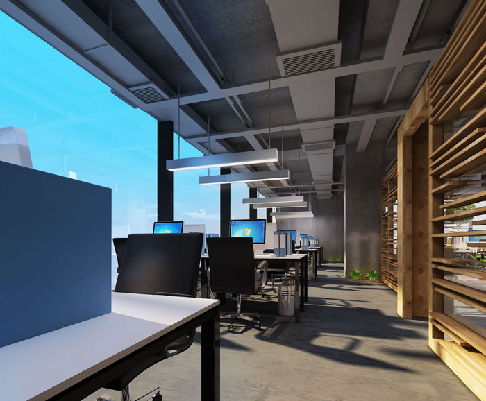 1100平方大型創(chuàng)意辦公室陽臺辦公區(qū)域裝修設(shè)計案例效果圖