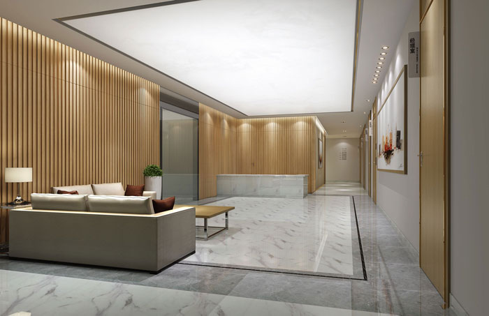 1200平方大型辦公室前臺接待區(qū)域裝修設計案例效果圖