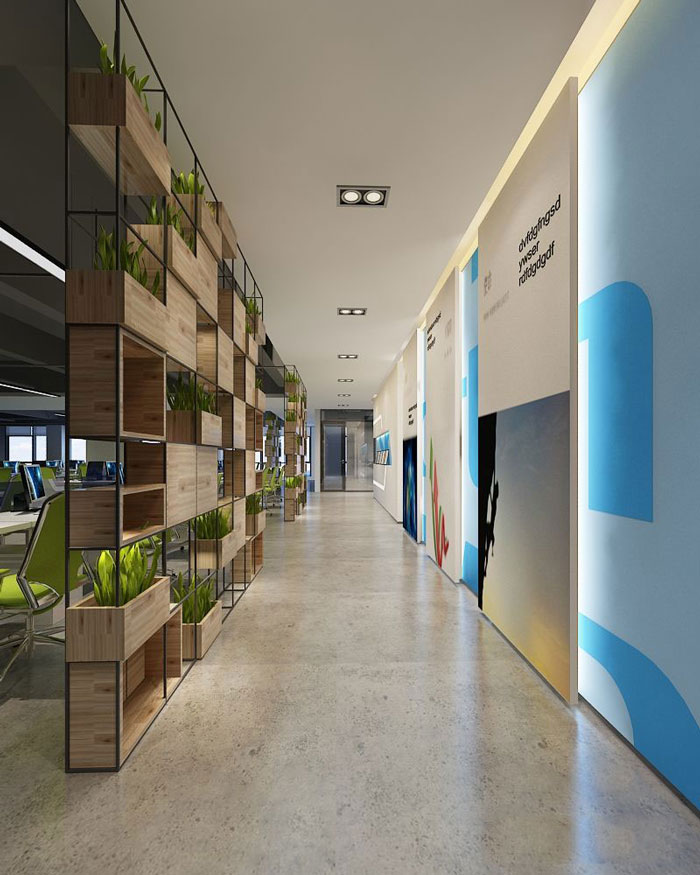 1050平方時尚創(chuàng)意辦公室過道裝修設(shè)計案例效果圖