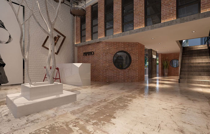 500平方服裝公司辦公室前臺大廳軟裝設(shè)計(jì)效果圖