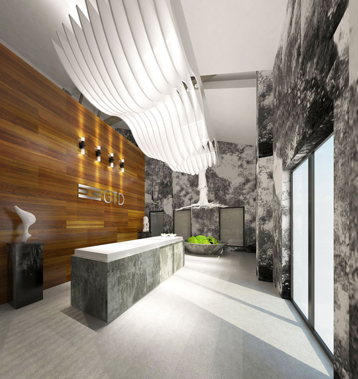 1020平方大型辦公室前臺裝修設(shè)計案例效果圖