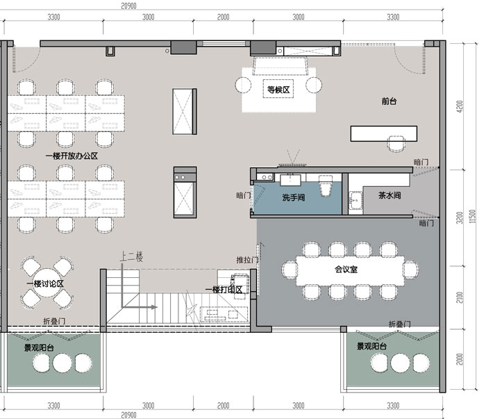 1500平方躍層辦公室一層平面圖