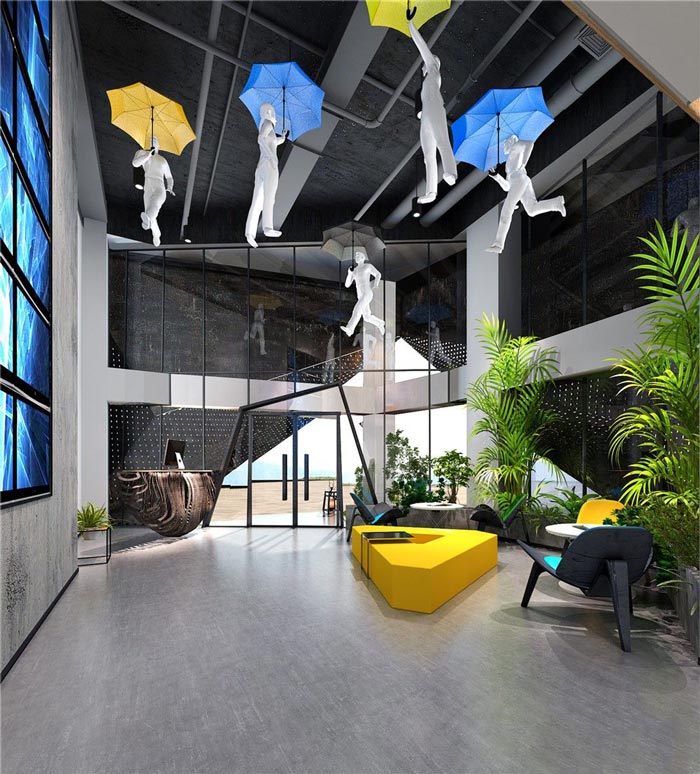 1250平方工業(yè)風(fēng)辦公室前臺裝修設(shè)計案例效果圖