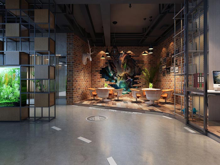 700平方工業(yè)風(fēng)辦公室接待區(qū)域裝修設(shè)計案例效果圖