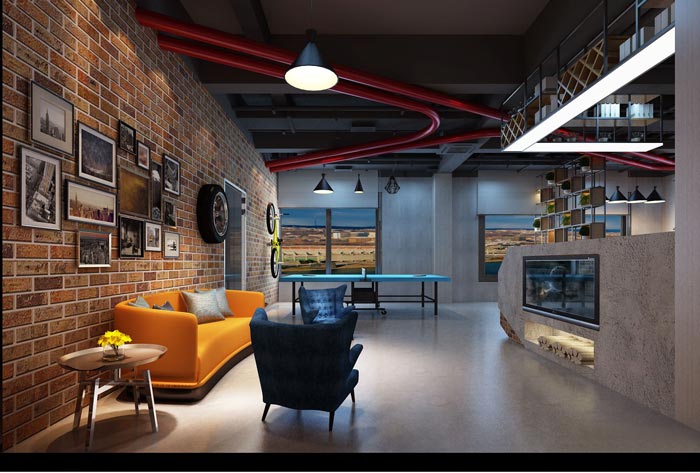 700平方工業(yè)風(fēng)辦公室休息區(qū)域裝修設(shè)計案例效果圖