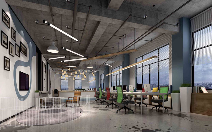 1000平方工業(yè)風(fēng)辦公室辦公區(qū)域裝修設(shè)計(jì)案例效果圖