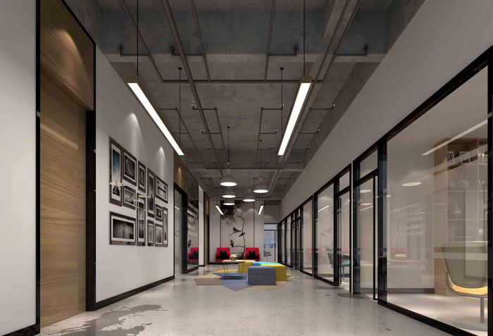 1000平方工業(yè)風(fēng)辦公室動(dòng)線裝修設(shè)計(jì)案例效果圖