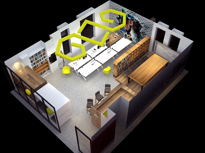 120平方設(shè)計工作室裝修設(shè)計案例俯視圖