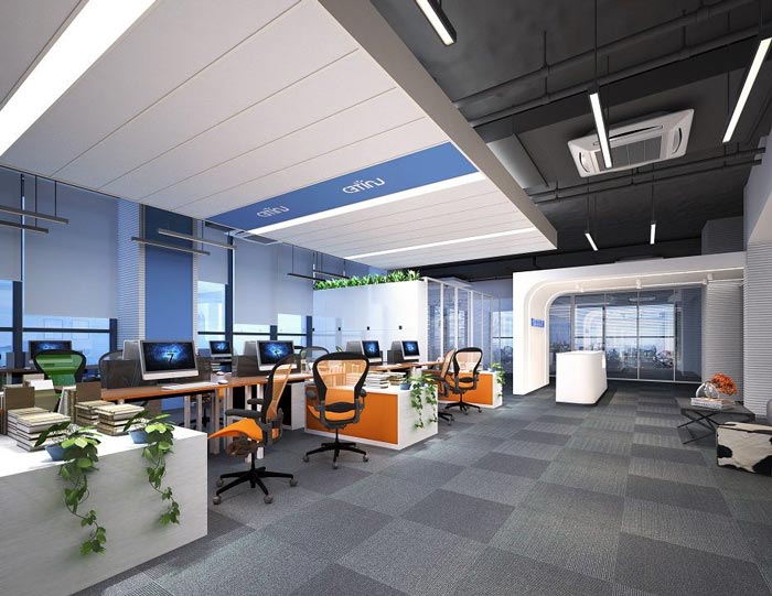 500平方金融公司辦公室前臺裝修設(shè)計案例效果圖