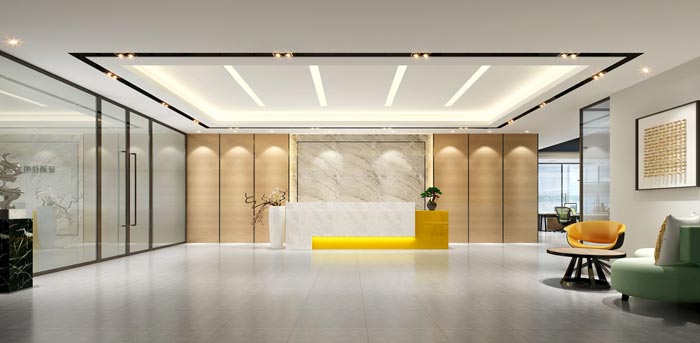 800平方金融公司辦公室前臺裝修設(shè)計案例效果圖