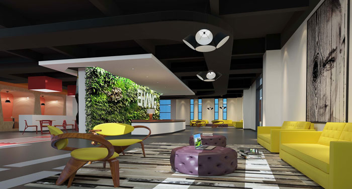 1500平方無(wú)人機(jī)公司辦公樓前臺(tái)裝修設(shè)計(jì)案例效果圖