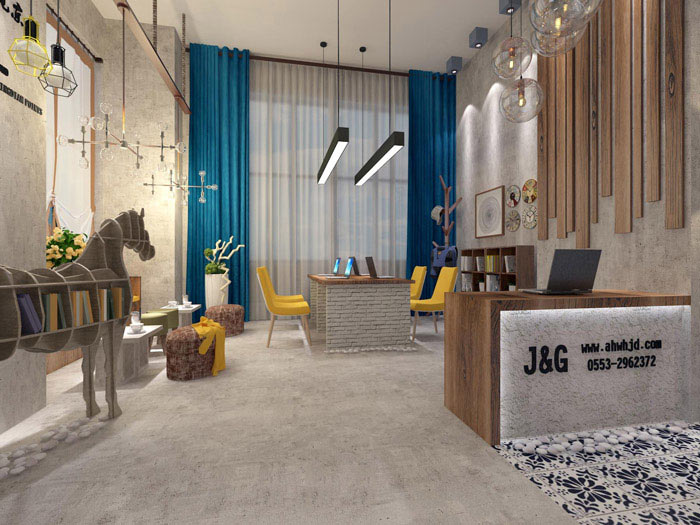 設(shè)計(jì)事務(wù)所辦公室前臺(tái)區(qū)域軟裝設(shè)計(jì)方案效果圖