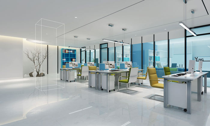 彩棉服飾公司辦公室辦公區(qū)域裝修設(shè)計(jì)案例效果圖
