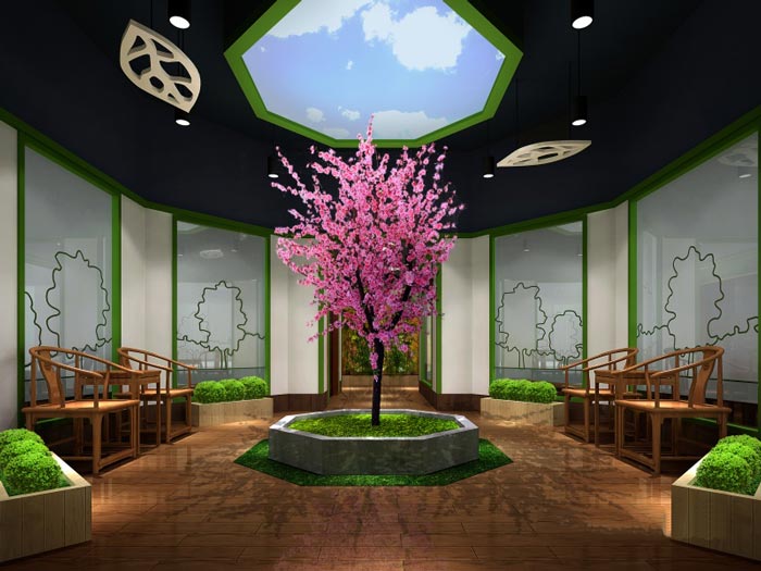 中式自然風(fēng)格辦公室過渡區(qū)域裝修設(shè)計(jì)案例效果圖