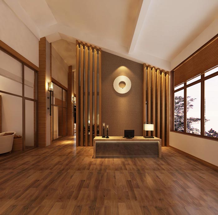 中式簡約風(fēng)格辦公室前臺裝修設(shè)計案例效果圖