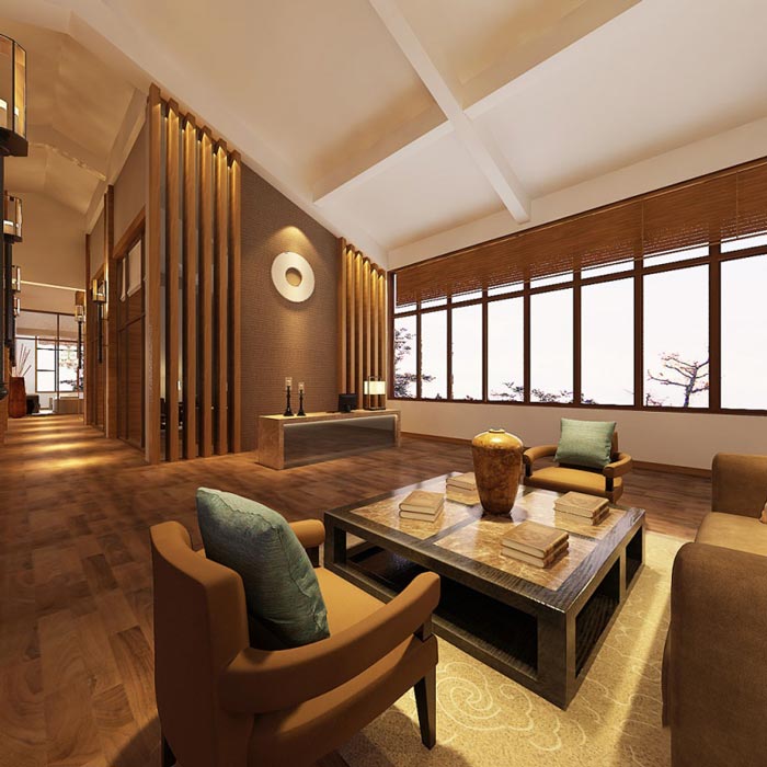 中式簡約風(fēng)格辦公室前臺接待裝修設(shè)計案例效果圖