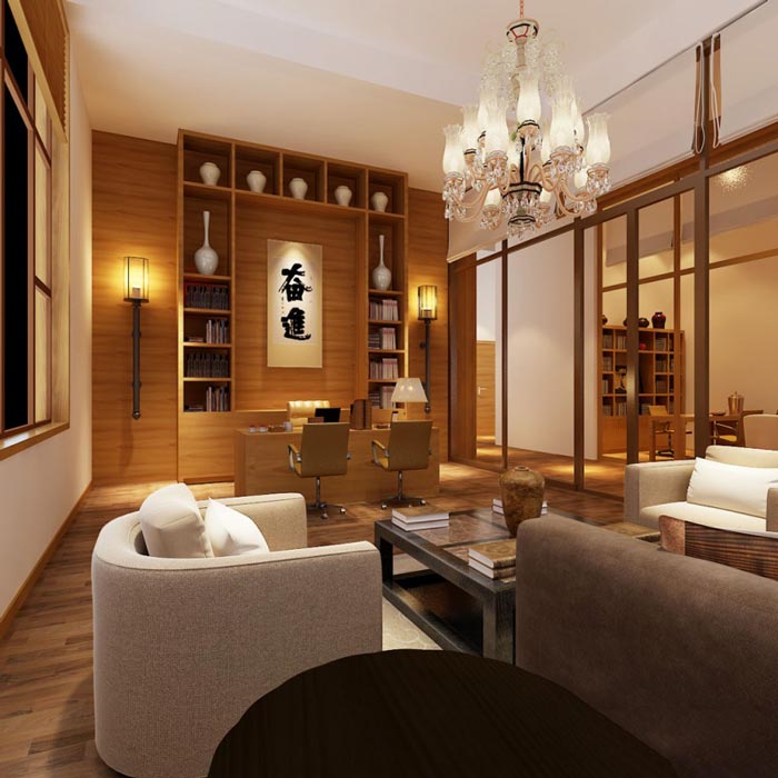 中式簡約風(fēng)格董事長辦公室裝修設(shè)計案例效果圖