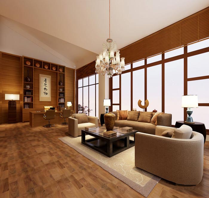 中式簡約風(fēng)格董事長軟裝辦公室裝修設(shè)計案例效果圖