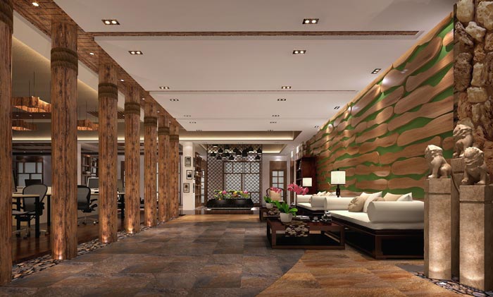 中式后現(xiàn)代風(fēng)格辦公室辦公區(qū)域裝修設(shè)計案例效果圖