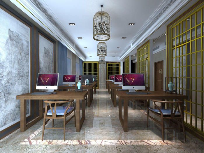 新中式風(fēng)格辦公室辦公區(qū)域設(shè)計(jì)方案效果圖