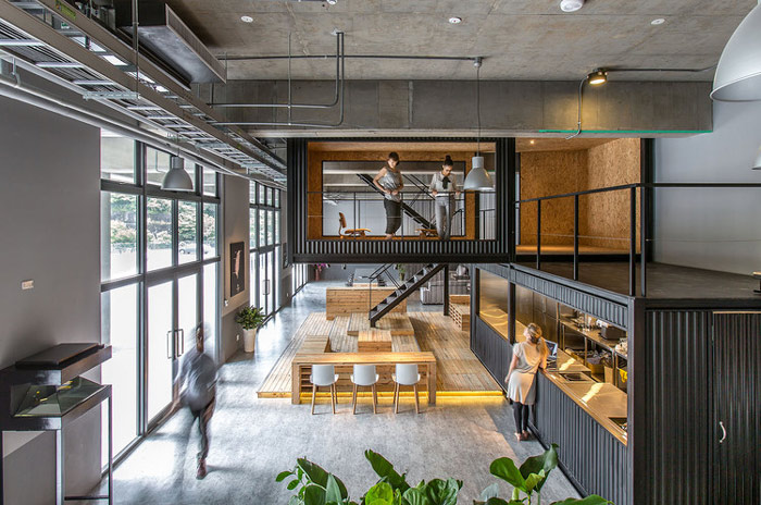 物流公司loft風格辦公室進門區(qū)裝修設計案例效果圖