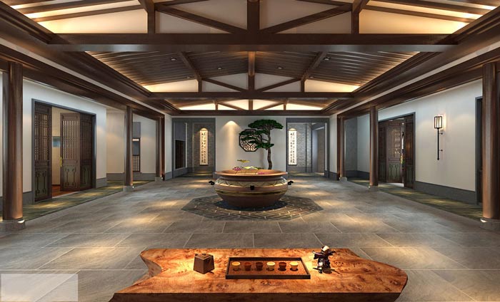 新中式辦公室前臺裝修設(shè)計案例效果圖