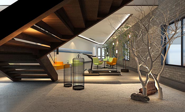 新中式辦公室前臺接待裝修設(shè)計案例效果圖