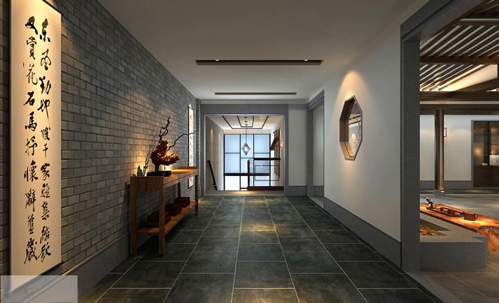 新中式辦公室玄關(guān)接待裝修設(shè)計案例效果圖