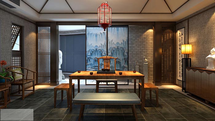 新中式辦公室茶水區(qū)裝修設(shè)計案例效果圖