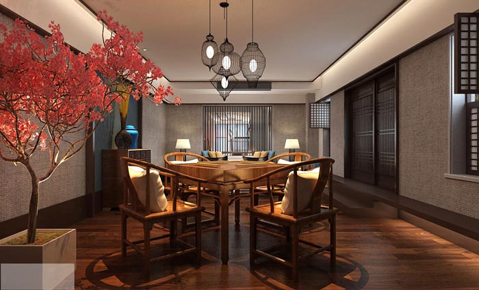新中式辦公室休息區(qū)裝修設(shè)計案例效果圖