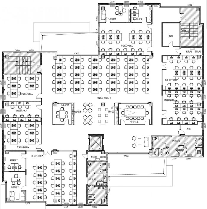 創(chuàng)客孵化中心辦公樓辦公區(qū)設(shè)計(jì)平面圖