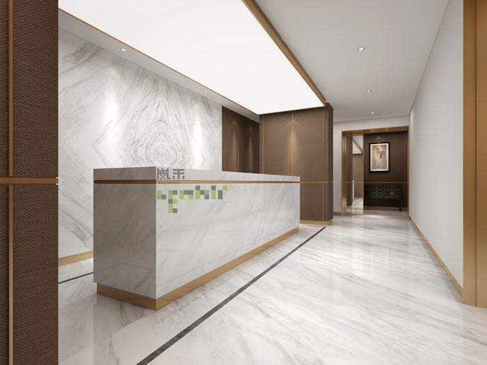 新中式風格辦公室前臺裝修設(shè)計效果圖