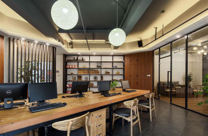 進出口貿(mào)易公司辦公室展示架裝修設(shè)計效果圖