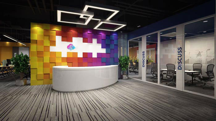 紡織公司辦公室前臺裝修設(shè)計(jì)案例效果圖