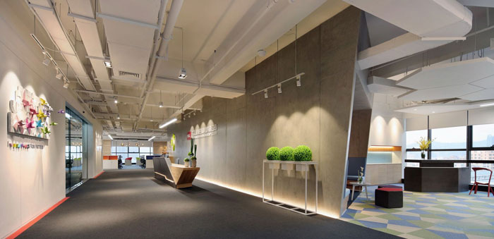 金融控股集團辦公室前臺過道裝修設計效果圖