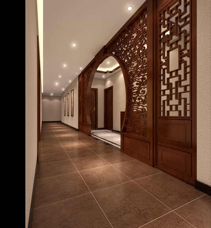 中式摩登辦公室過(guò)道裝修設(shè)計(jì)效果圖