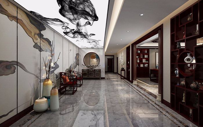 中式辦公室過道裝修效果圖