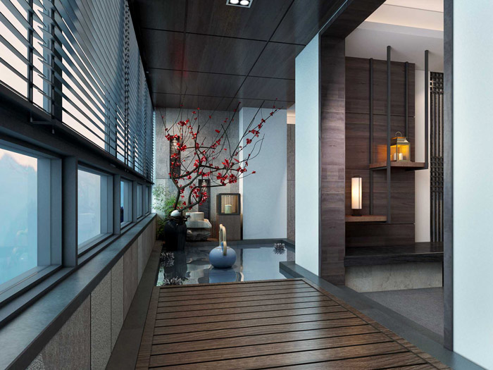 新中式辦公空間進(jìn)門(mén)區(qū)裝修效果圖