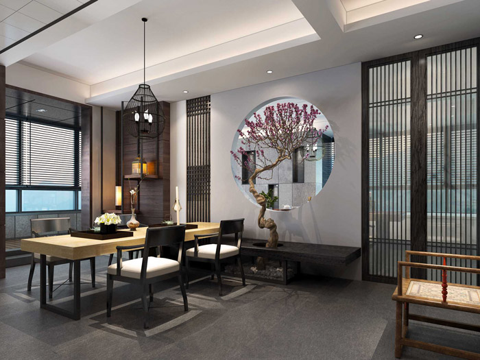 新中式辦公空間辦公區(qū)裝修效果圖