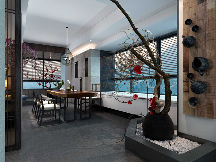 新中式辦公空間會(huì)議室裝修效果圖