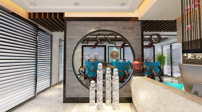 現(xiàn)代中式辦公室隔墻設(shè)計效果圖