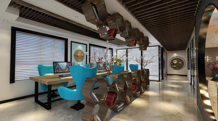 現(xiàn)代中式辦公室辦公區(qū)設(shè)計效果圖