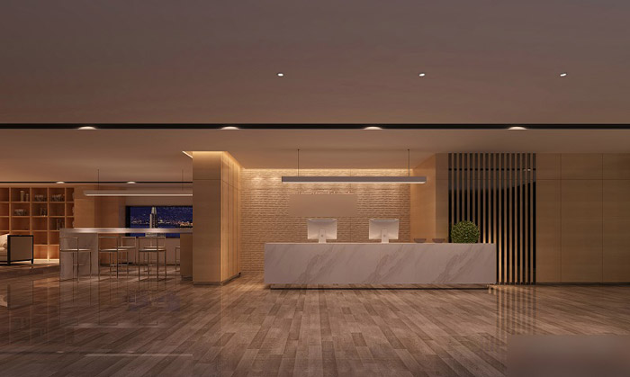 中式禪意辦公室前臺設(shè)計效果圖