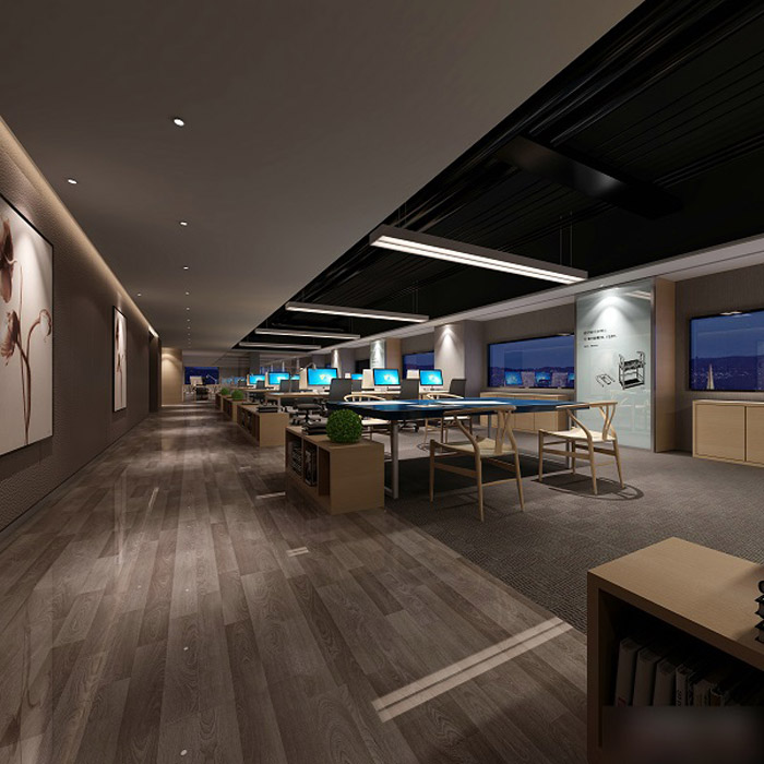 中式禪意辦公室辦公區(qū)設(shè)計效果圖